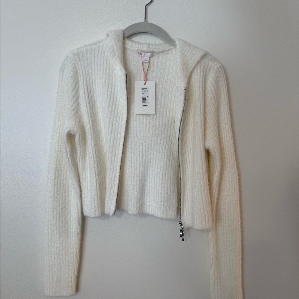 White Ivory Soft Hooded Zip-Up Sweater